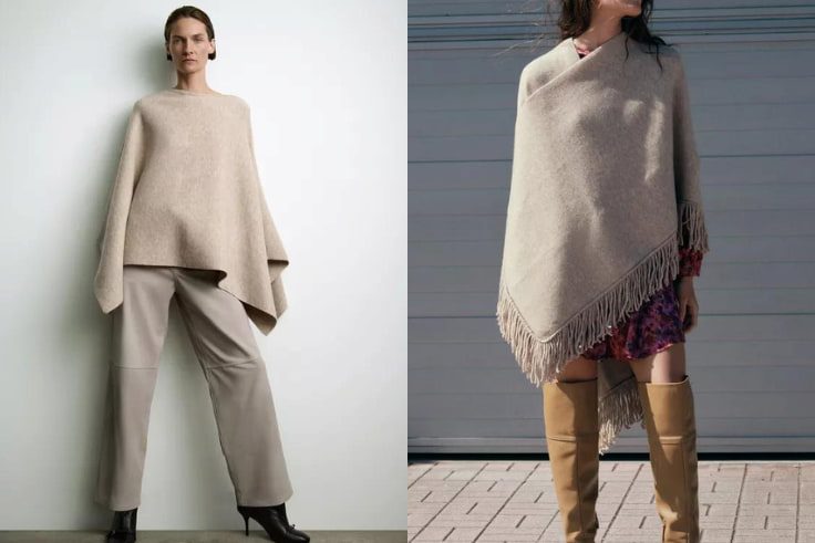 capas o bufandas moda otoño modelos con capa y bufandas beige de punto